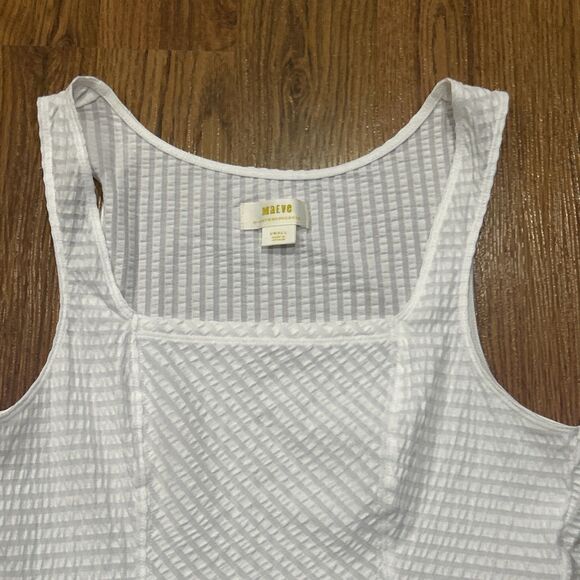 Anthro Maeve Tank Top Womens Small White Textured Square Neck Cotton Stretch - Picture 5 of 6